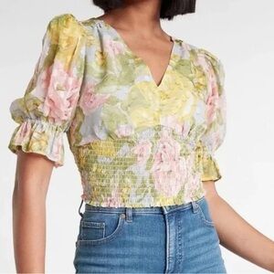 Express | Tops | Express Floral Vneck Smocked Waist Top